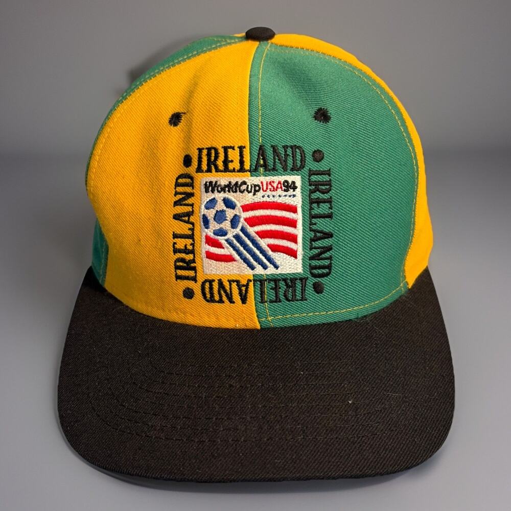 Vintage Nutmeg Mills USA World Cup 1994 Snapback Hat Ireland Green Yellow